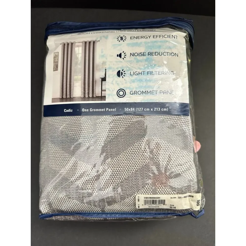 Sun Zero Room Darkening Window Curtain 50x84 Grey Cadiz 1 Grommet Panel